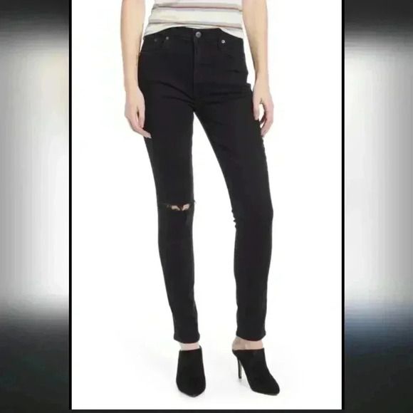 Reformation Pants - Reformation High and Skinny faded black destroy